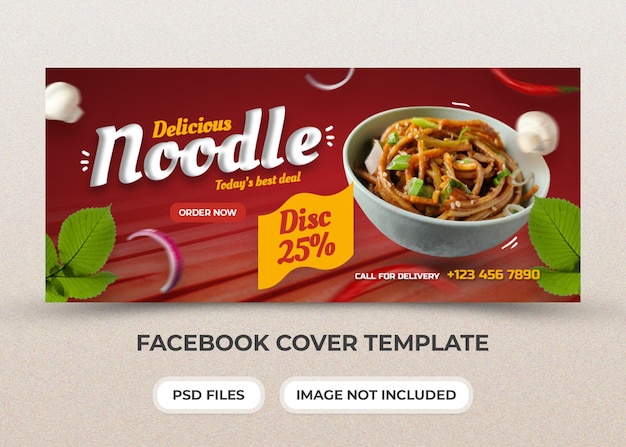 PSD delicious noodle web banner and facebook cover template