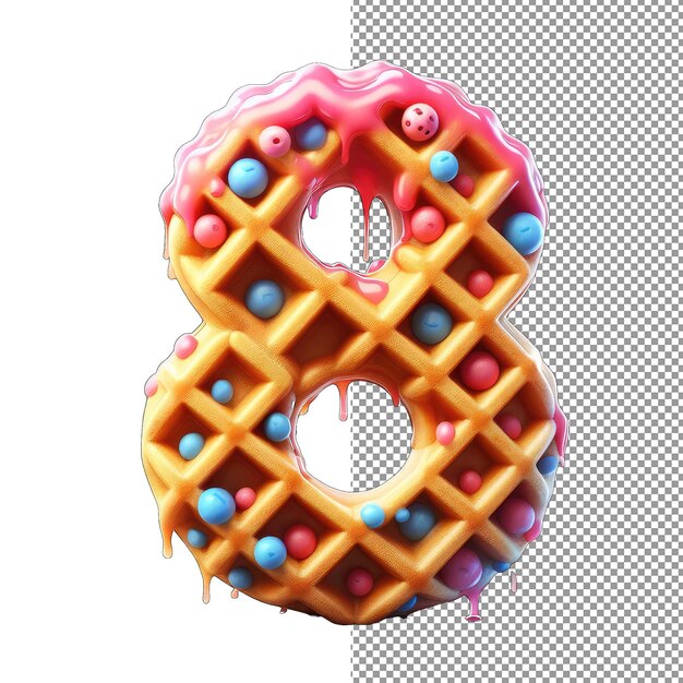 PSD delicious numeracy singular 3d waffle number shining against transparency