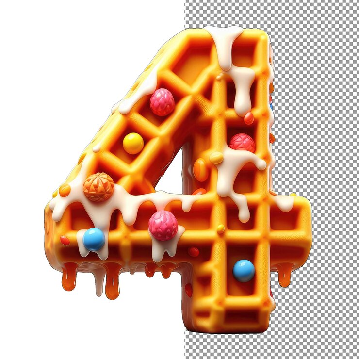PSD delicious numeracy singular 3d waffle number shining against transparency