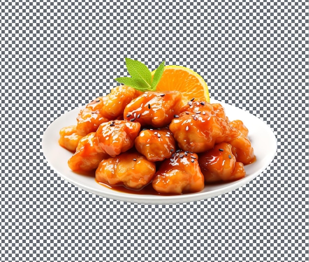 PSD delicious orange chicken geïsoleerd op een doorzichtige achtergrond