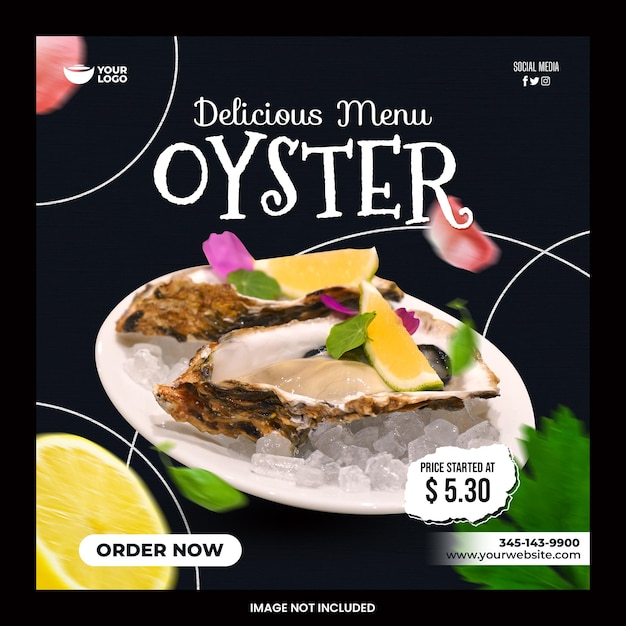 Delicious oyster feast seafood restaurant menu media social post flyer template