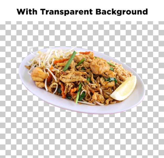 Delicious Pad Thai Noodles met Tofu Bean Sprouts en een citroen wig op een wit bord