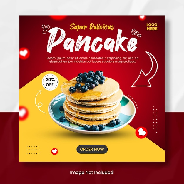 PSD modello di banner post instagram di pancake delizioso