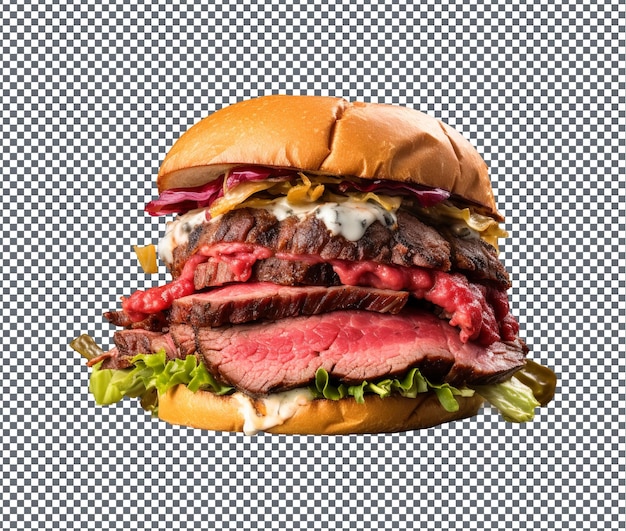 PSD delicious pastrami burger isolated on transparent background