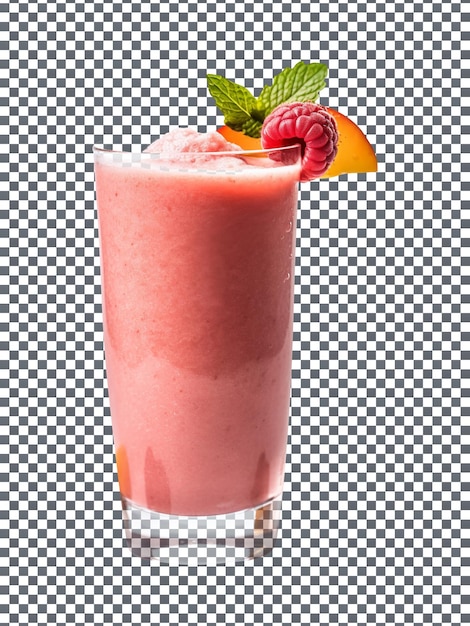 PSD delicious peach and raspberry smoothie glass isolated on transparent background