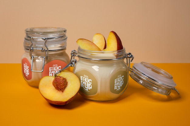 PSD delicious peaches and yogurt mockup