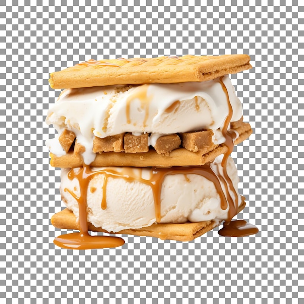 Delicious peanut butter ice cream sandwich isolated on transparent background
