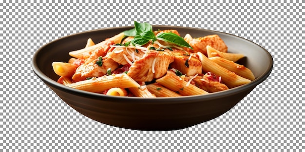 Delicious penne pasta bowl isolated on transparent background