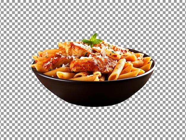 Delicious penne pasta bowl isolated on transparent background