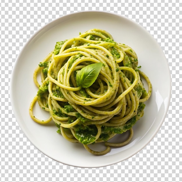 PSD delicious pesto pasta on a white plate on transparent background