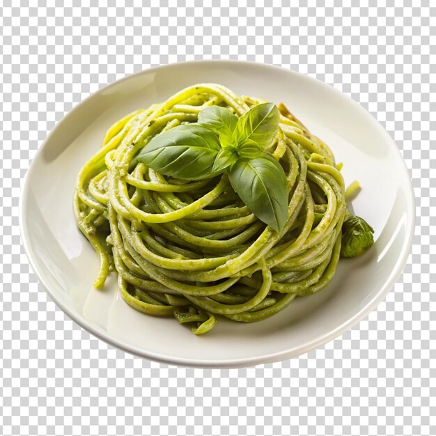 PSD delicious pesto pasta on a white plate on transparent background