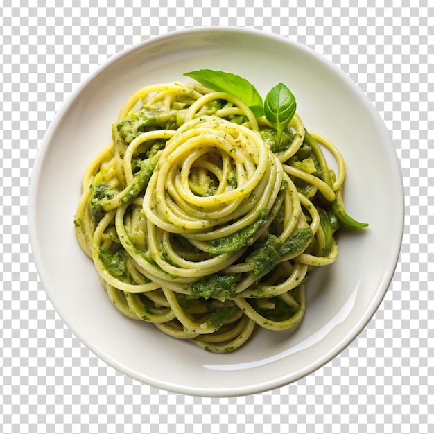 PSD delicious pesto pasta on a white plate on transparent background