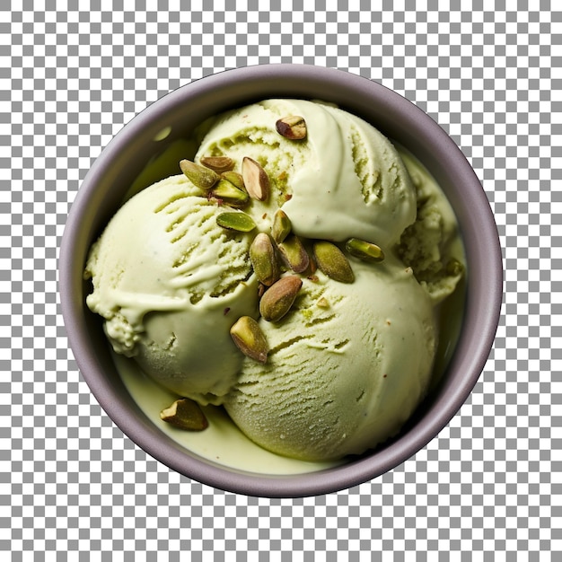 PSD delicious pistachio ice cream bowl isolated on transparent background