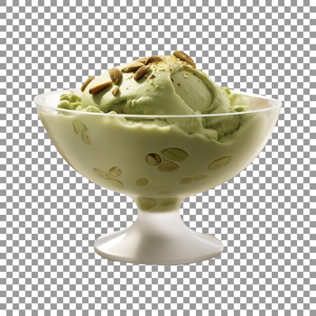 PSD delicious pistachio ice cream bowl isolated on transparent background