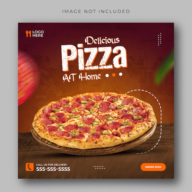 PSD delicious pizza at home social media post ontwerpsjabloon psd