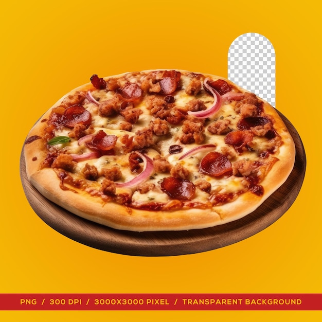 Delicious pizza on board transparent background