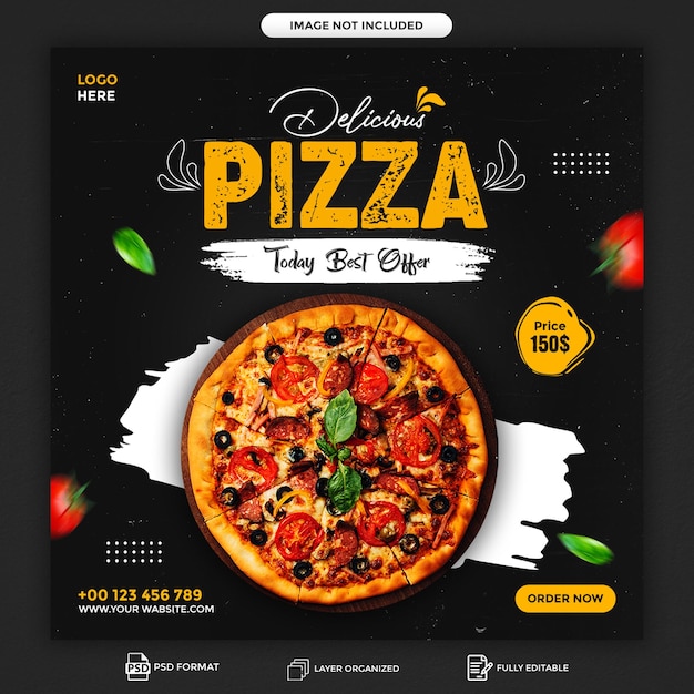 PSD delicious pizza fast food menu and restaurant social media instagram post template banner psd