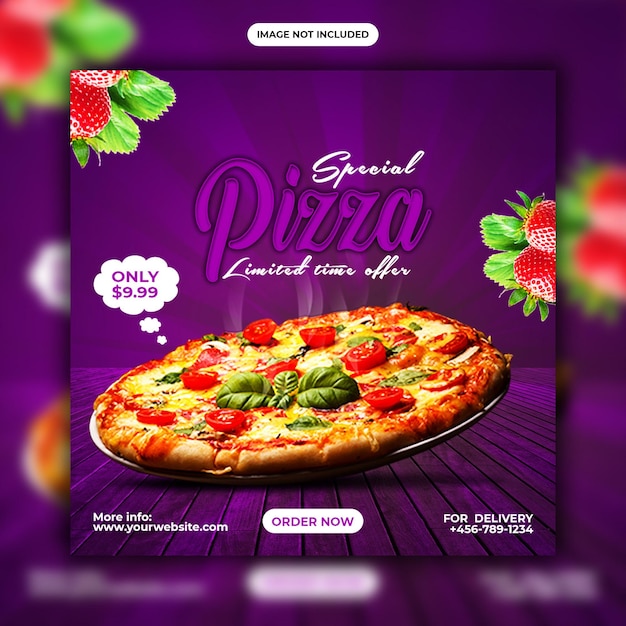 맛있는 피자 음식 메뉴 및 레스토랑 소셜 미디어 Instagram 스퀘어 포스트 템플릿 배너