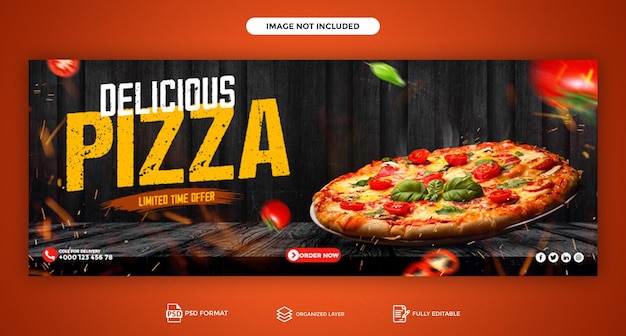 PSD Вкусное меню пиццы, обложка временной шкалы facebook и дизайн шаблона веб-баннера