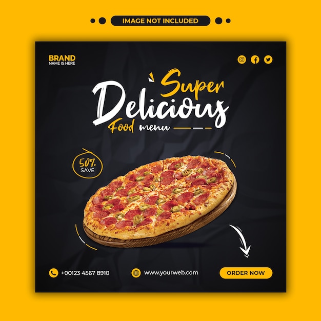 Modello di banner post instagram promozione menu cibo delizioso pizza