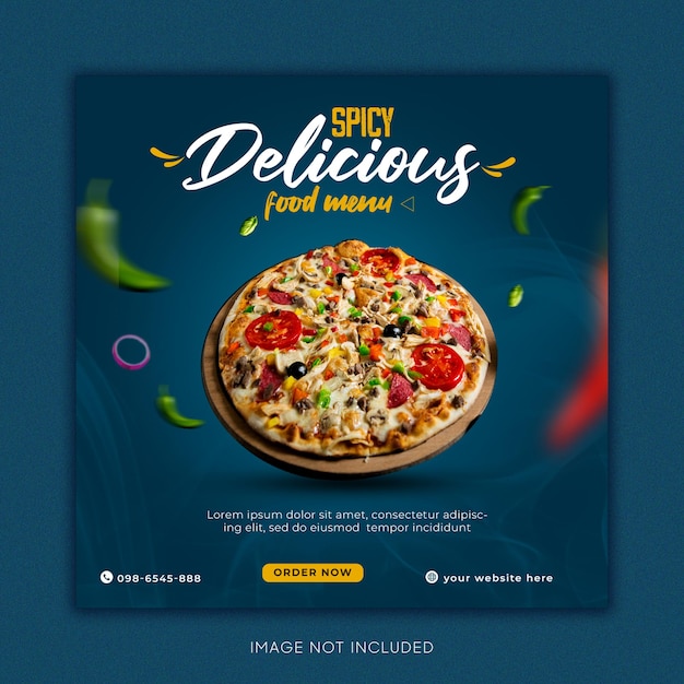 Delicious pizza and food menu and restaurant social media banner template