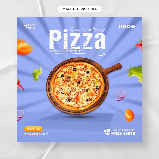 Delicious pizza food menu and restaurant social media post banner template