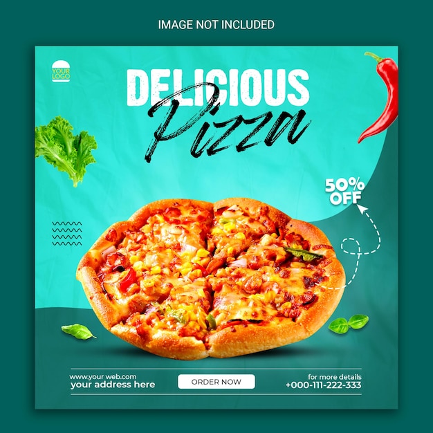 Delizioso modello di social media per menu di pizza e cibo.