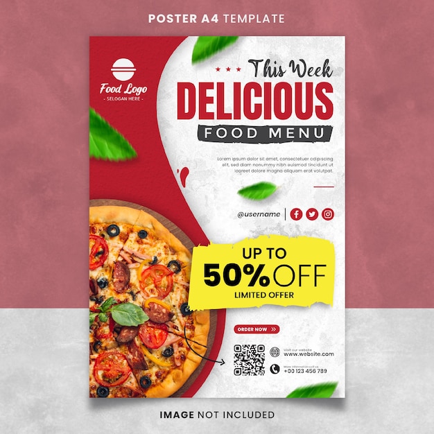 Delicious Pizza Food and Restaurant Menu Poster or Banner Template Ready to print