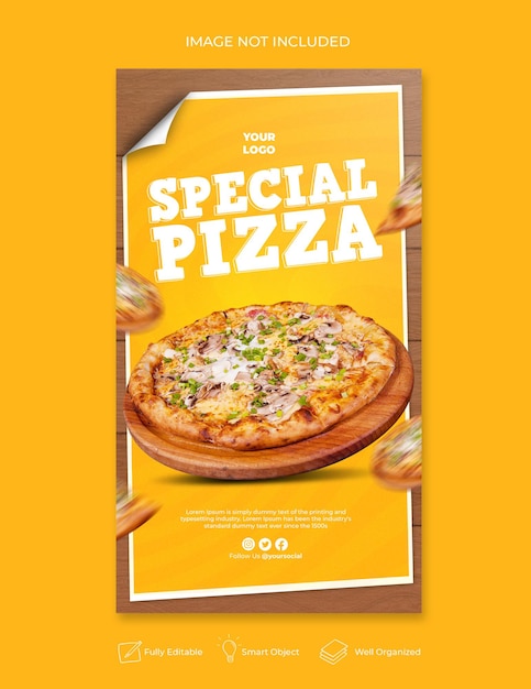 Delizioso menu di pizza instagram e modello di storia dei social media