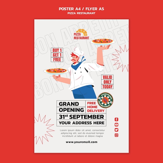 PSD Шаблон плаката ресторана вкусной пиццы