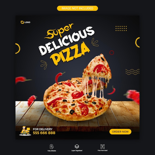 PSD 맛있는 피자 소셜 미디어 배너 디자인 템플릿