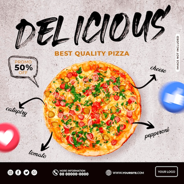 PSD modello di banner per social media pizza deliziosa