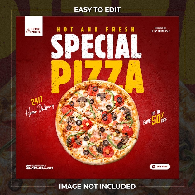 Delicious pizza social media instagram template