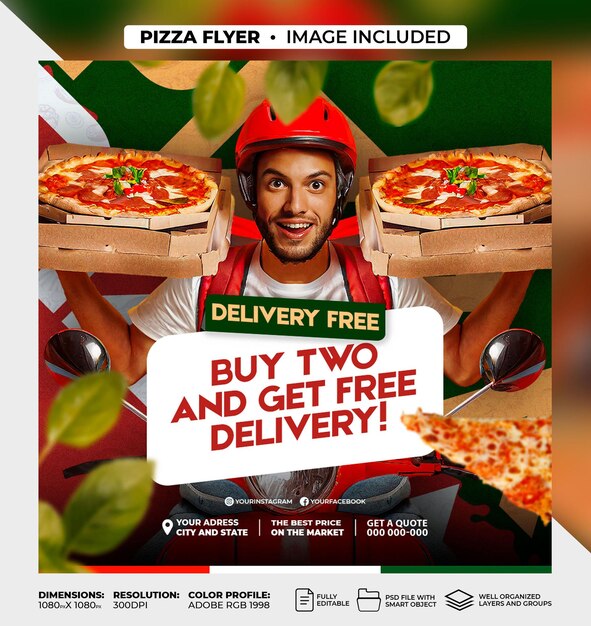 Delicious pizza social media instagram template