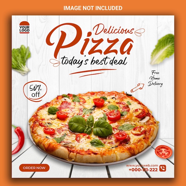 Шаблон сообщения в социальных сетях о вкусной пицце