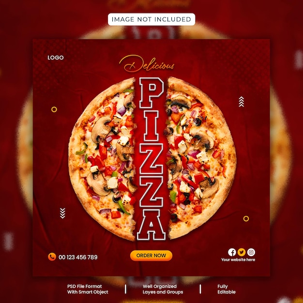 Delicious pizza social media promotional banner or post design template