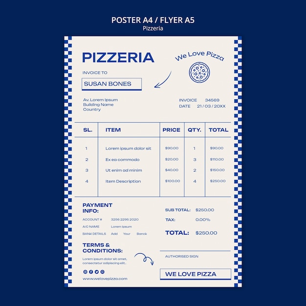 PSD delizioso modello di poster di cibo per pizzeria