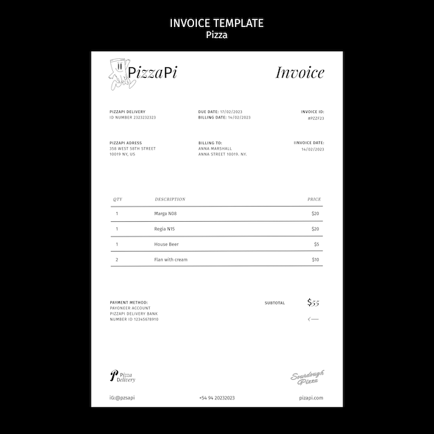 PSD delicious pizzeria invoice template