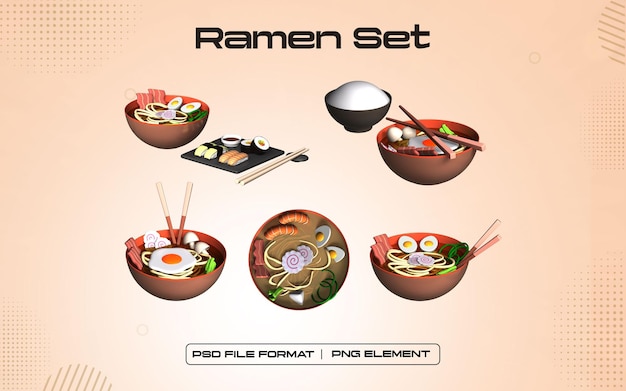 Вкусный рамен 3D Icon Set
