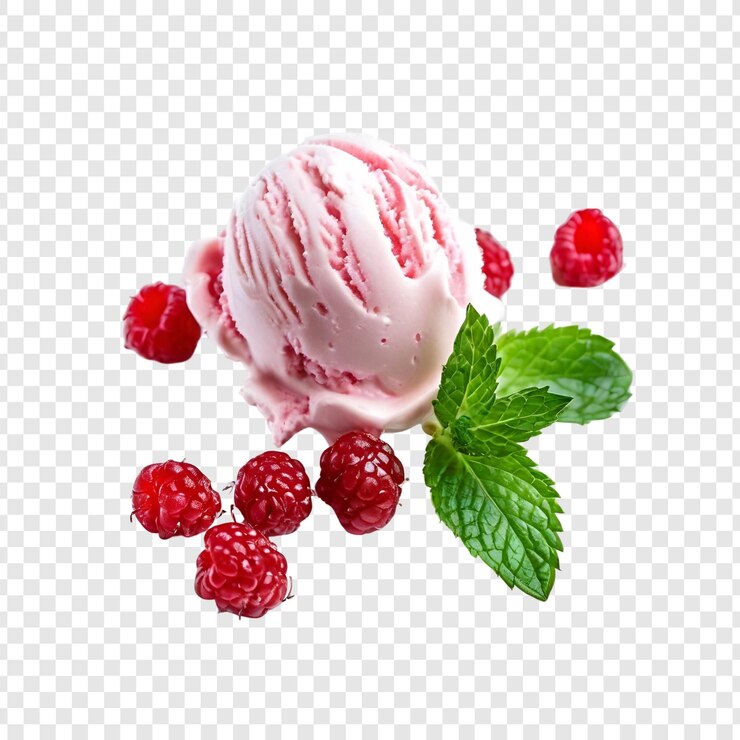 PSD delicious raspberry ice cream scoop met vers munt garnizoen