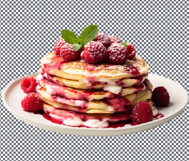 Delicious Raspberry White Chocolate Cheesecake Stuffed Pancake isolated on transparent background