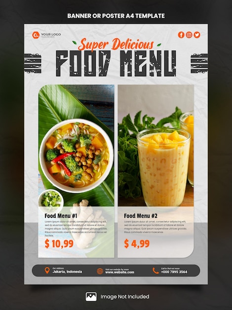Delicious Restaurant Food Menu Poster A4 of Banner Template