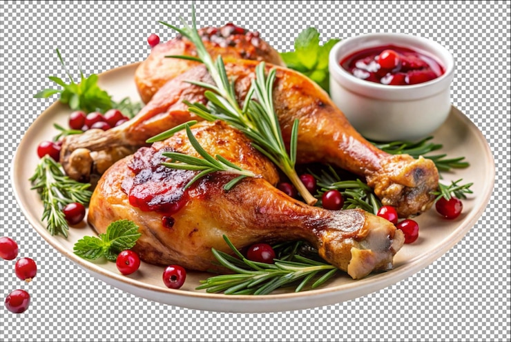PSD вкусные жареные индейские ножки, подаваемые с вкусными приправами