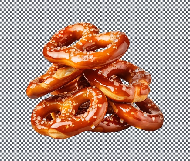 PSD deliziosi pretzel al caramello salati isolati su uno sfondo trasparente