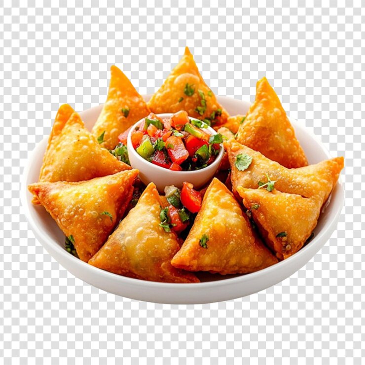 PSD delicious samosas with salsa