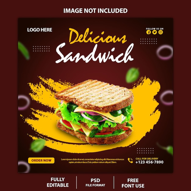 Delicious sandwich and food menu social media post and banner