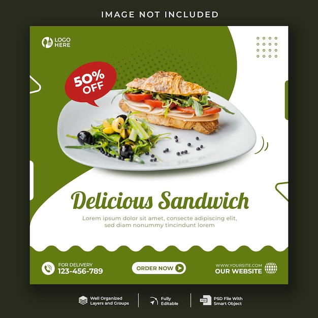 Delicious sandwich food social media banner template