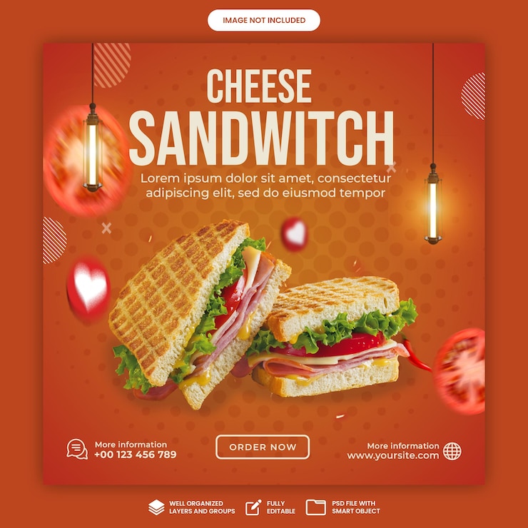 PSD delicious sandwich food social media post flyer template psd