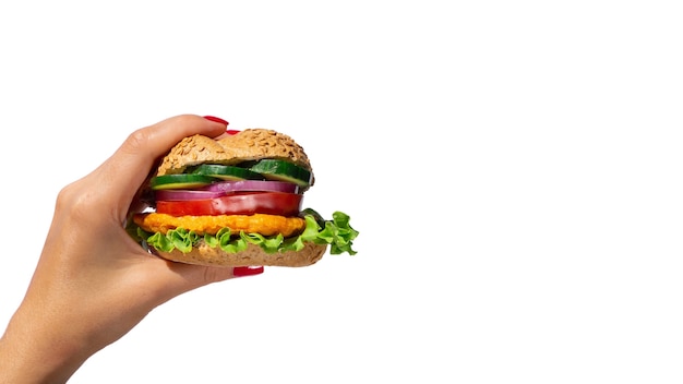 Delicious sandwich held in hand