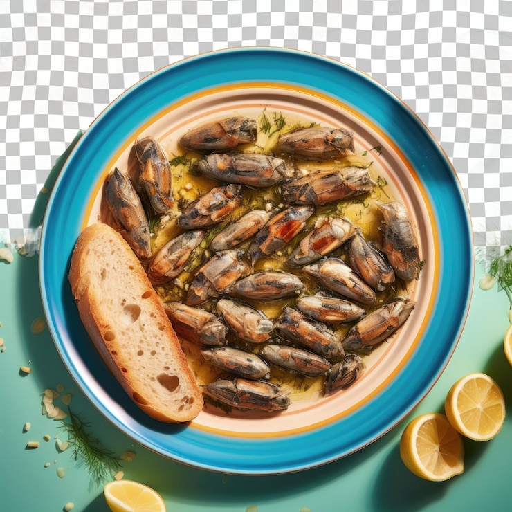 PSD delicious sardine bread from above transparent background